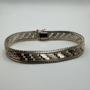 Milor 925 Sterling Silver Tri Color Riccio Woven Bracelet 8.5" 26.5g